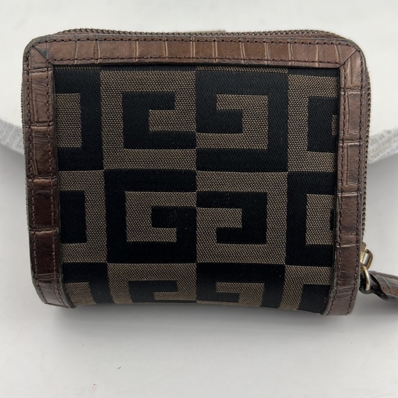 Givenchy Wallet Bi-Fold Canvas/Crocodile Embossed Brown Leather Trim Wallet - Picture 3 of 14